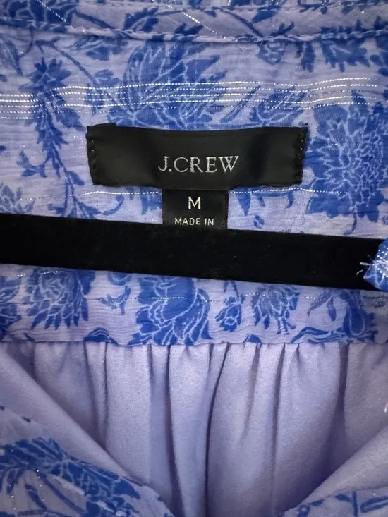 J.Crew Lavender Floral Split-Neck Blouse with silver threads. Worn once. - Picture 2 of 3